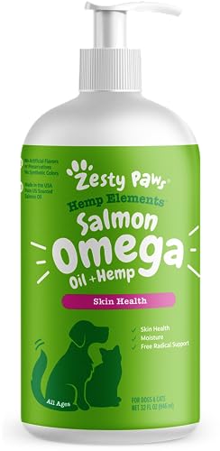 Zesty Paws Salmon Omega Oil Hemp for Dogs and Cats with Wild Alaskan Salmon Oil Omega 3 and 6 Fatty...
