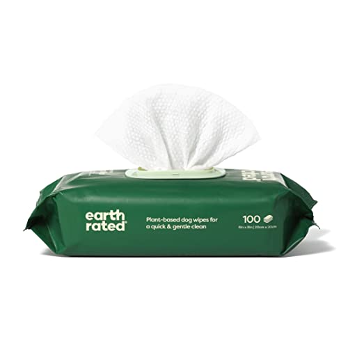 Earth Rated Dog Wipes, Thick Plant Based Grooming Wipes For Easy Use on Paws, Body and Bum,...