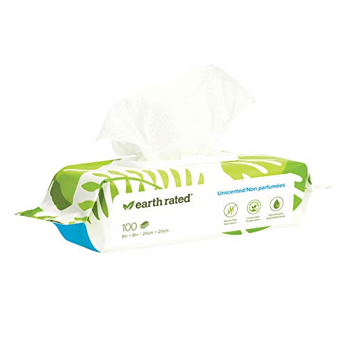 Earth Rated Dog Wipes, Thick Plant Based Grooming Wipes for Easy Use on Paws, Body and Bum,...