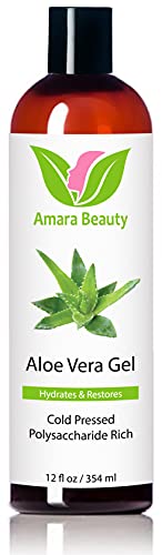 Amara Beauty Aloe Vera Gel from Organic Cold Pressed Aloe for Face, Body, and Hair, 12 fl. oz.