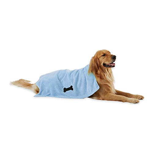 Bone Dry Pet Grooming Towel Collection Absorbent Microfiber X-Large, 41x23.5', Embroidered Blue