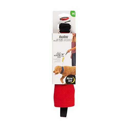 Nite Ize Raddog All-in-One Collar + Leash Combo, Dog Collar with Built-in Retractable Leash, Red,...