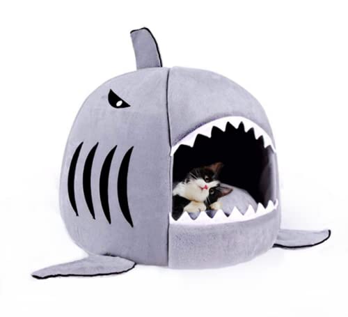 Shark-Shaped House Pet Bed with One Cushion and One Warm Kennels, Cat Bed Small Cat and Dog Cave...