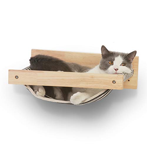 FUKUMARU Cat Hammock Wall Mounted, Kitty Beds and Perches, Wooden Cat Wall Furniture, Stable Cat...