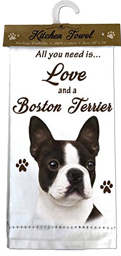 E&S Pets Boston Terrier Kitchen Towels, Off-white 26.00' x 18.00'