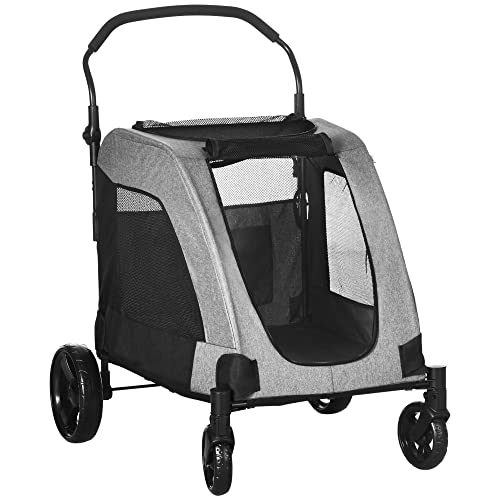 PawHut Pet Stroller Universal Wheel with Storage Basket Ventilated Foldable Oxford Fabric for Medium...