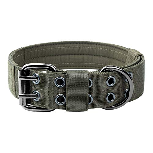 OneTigris Military Adjustable Dog Collar with Metal D Ring & Buckle 2 Sizes (Ranger Green, M)
