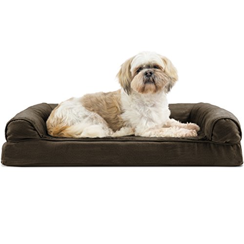 Furhaven Pet Bed for Dogs and Cats - Plush and Suede Sofa-Style Egg Crate Orthopedic Dog Bed,...