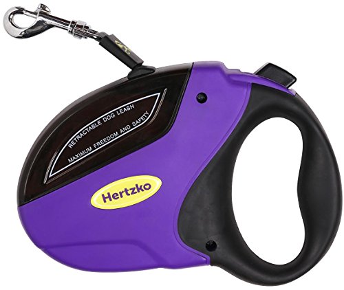 Hertzko Heavy Duty Retractable Dog Leash - Purple and Black, 16 Foot, Supports up to 110lbs - Ideal...