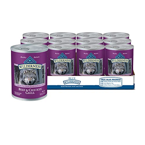 Blue Buffalo Wilderness High Protein, Natural Adult Wet Dog Food, Beef & Chicken Grill 12.5-oz cans...