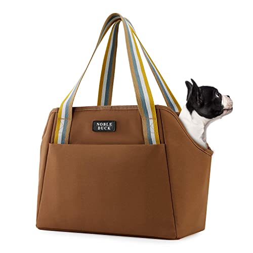 Betop Fashion Dog Carrier PU Leather Dog Handbag Dog Purse Cat Tote Bag Pet Cat Dog Hiking Bag, Brown, Small 38*23*17cm