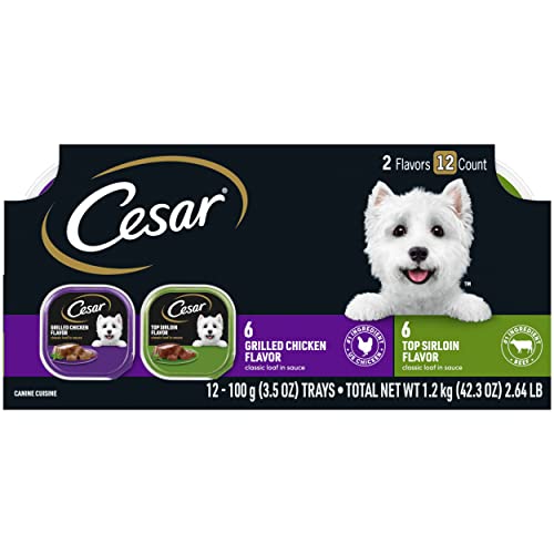 CESAR Wet Dog Food Classic Loaf in Sauce Top Sirloin & Grilled Chicken Flavors Variety Pack, (12)...