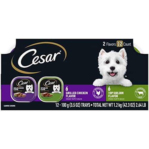CESAR Wet Dog Food Classic Loaf in Sauce Top Sirloin & Grilled Chicken Flavors Variety Pack, (24)...