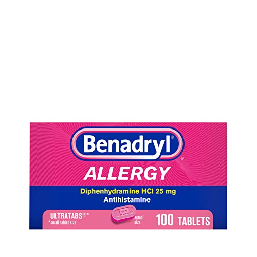 Benadryl Ultratabs Antihistamine Allergy Relief Medicine, Diphenhydramine HCl Tablets for Relief of...