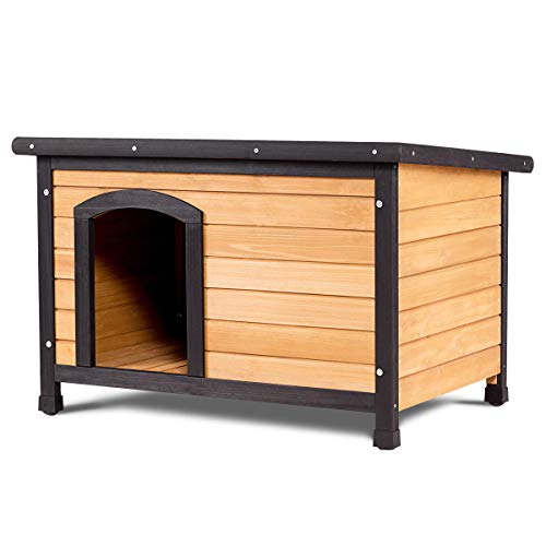 Tangkula Wooden Dog House Outdoor Indoor, Medium Pet Shelter Log Cabin Feeding Station with Opening...