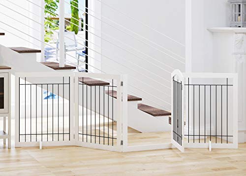 SPIRICH 96-inch Extra Wide 30-inches Tall Dog gate with Door Walk Through, Freestanding Wire Pet...