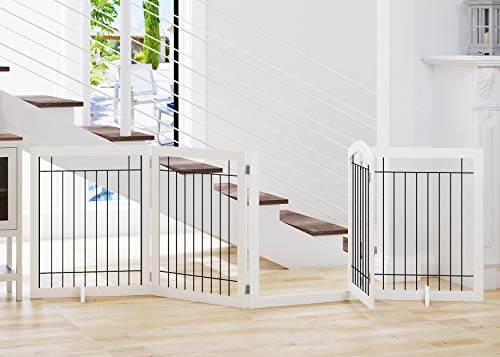 SPIRICH 96-inch Extra Wide 30-inches Tall Dog Gate with Door Walk Through, Freestanding Wire Pet...