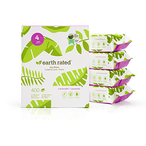 Earth Rated Dog Wipes, Thick Plant Based Grooming Wipes for Easy Use on Paws, Body and Bum, Lavender...