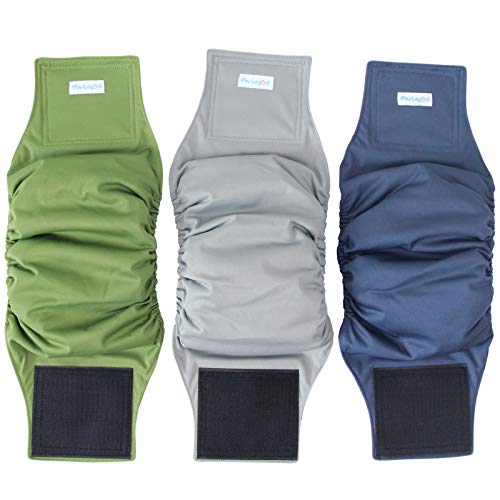 Paw Legend Washable Dog Belly Wrap Diapers for Male Dog (3 Pack,Army,Grey,Navy,Small)
