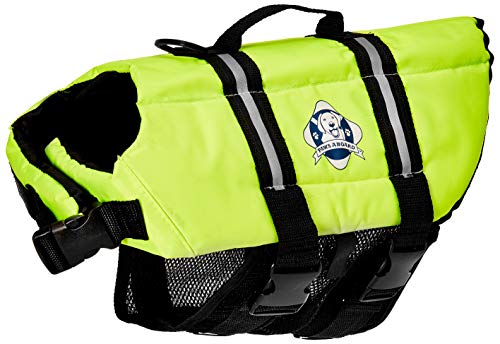 Paws Aboard Dog Life Jacket, Fashionable Dog Life Vest for Swimming and Boating - Neon Yellow