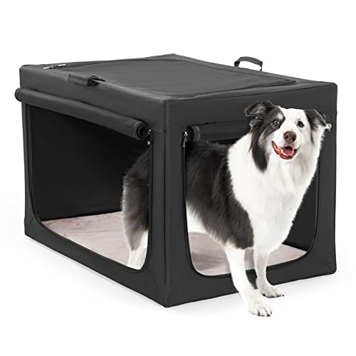 30inch Soft Dog Crate for Medium Dogs, 3-Doors Dog Kennel Carrier with Soft Mat, for Indoor Outdoor...
