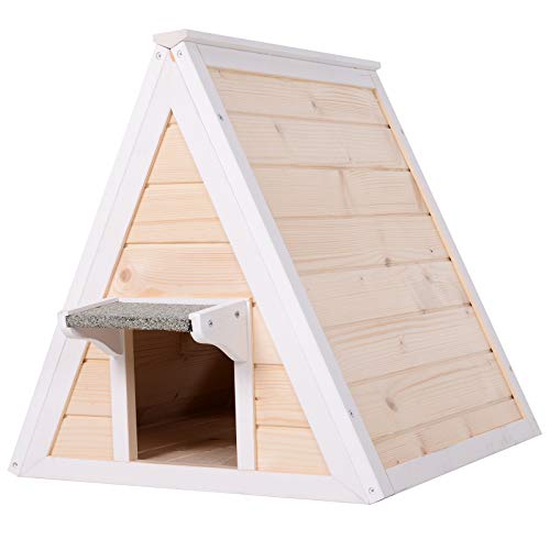 PawHut Solid Cat House with 2 Doors to Condo, Constructed of Natural Fir Wood, and Waterproof Paint...