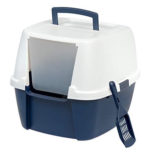 IRIS USA Cat Litter Box Enclosed with Lid, Covered Litter Box with Scoop, Jumbo, Navy