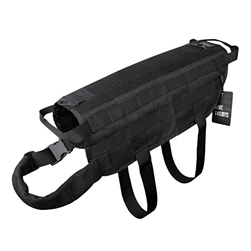 OneTigris Tactical Dog Training Vest Harness with Mesh Padding and Two Handles (Black-, L / 49cm)
