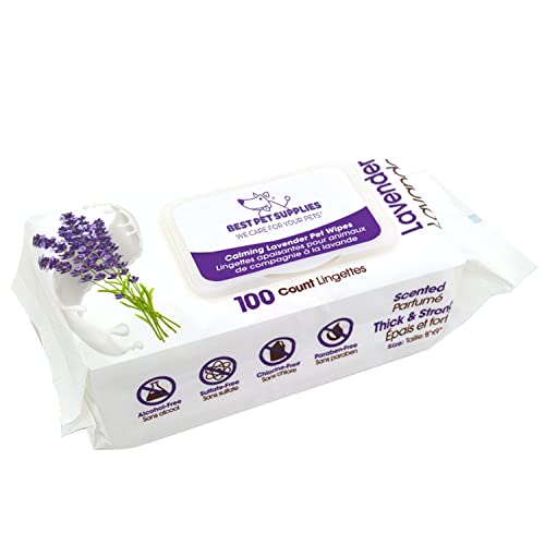 Best Pet Supplies 8' x 9' Pet Grooming Wipes for Dogs & Cats, 100 Pack, Plant-Based Deodorizer for...