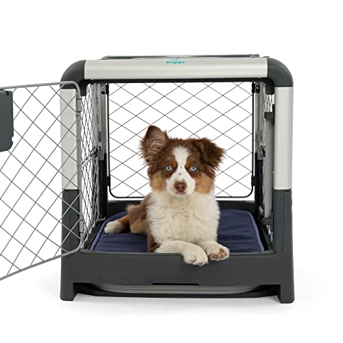 Diggs Revol Dog Crate (Collapsible, Portable, Travel Kennel) for Small Dogs and Puppies (Grey)