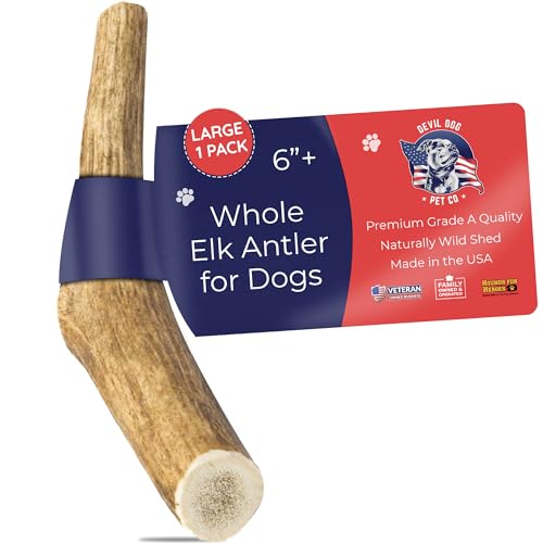 Devil Dog Pet Co Antler Dog Chew - Premium Elk Antlers for Dogs - Long Lasting Dog Bones for...