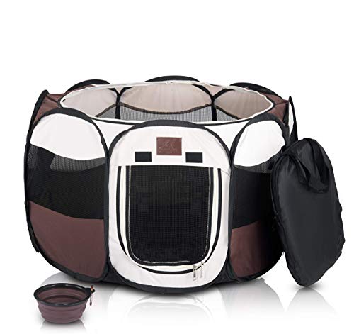 Parkland Pet Portable Foldable Playpen Exercise Kennel Dogs Cats Indoor/Outdoor Removable Mesh Shade...