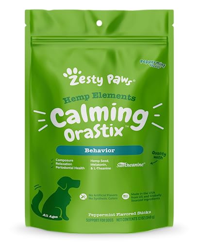 Zesty Paws OraStix for Dogs - Calming Dental Sticks for Stress with Hemp Melatonin Chamomile Dog...