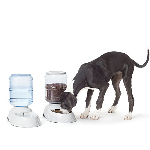 Amazon Basics Automatic Dog Cat Feeder and Water Dispenser Gravity Feeder and Waterer Set, Large,...