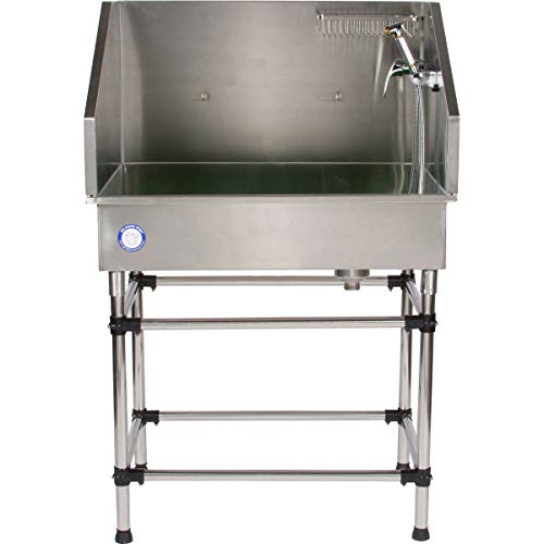 Flying Pig 38' Stainless Steel Dog Cat Pet Grooming Bath Tub (w/Faucet, Sprayer, Shampoo Rack, Hair...
