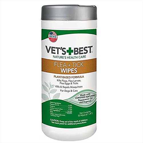 Vet's Best Flea and Tick Wipes for Dogs and Cats | Targeted Flea & Tick Application | Multi-Purpose...
