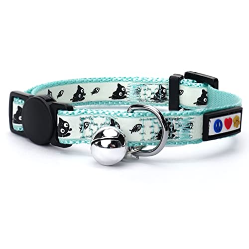 Pawtitas Glow in The Dark Cat Collar with Safety Buckle and Removable Bell Cat Collar Kitten Collar...