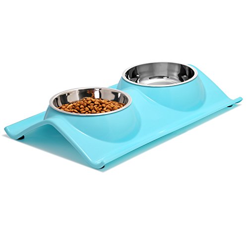 UPSKY Double Dog Cat Bowls Premium Stainless Steel Pet Bowls No-Spill Resin Station, Food Water...