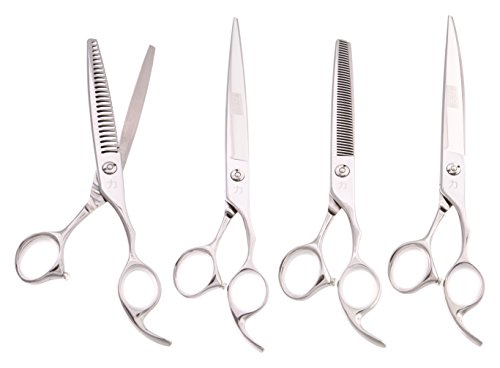ShearsDirect Japanese 440 Carbon Set with Straight, Curved Tooth Thinner (Set of 4), 8.0', Stainless...