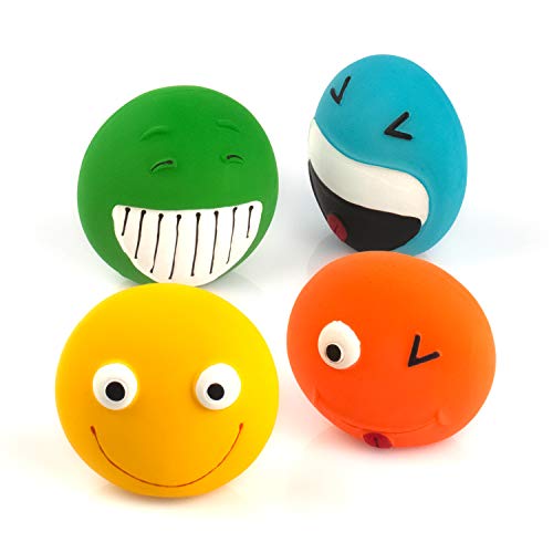 CHIWAVA 4 Pack 3.2'' Latex Squeaky Dog Toy Smiley Face Balls Interactive Fetch Play for Small Dogs