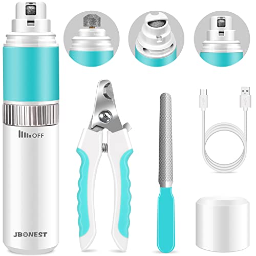 JBonest Dog Nail Grinder Quite with 20h Working Time, Stepless Speeds Rechargeable Pet Claw Trimmer...