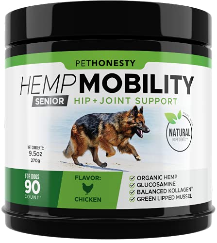 Pet Honesty Senior Hemp Mobility - Hip & Joint Supplement for Senior Dogs - Hemp Oil & Powder,...