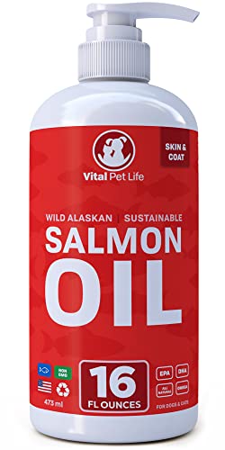 Salmon Oil for Dogs & Cats (16oz) - Fish Oil Omega 3 EPA DHA Liquid Food Supplement for Pets, All...