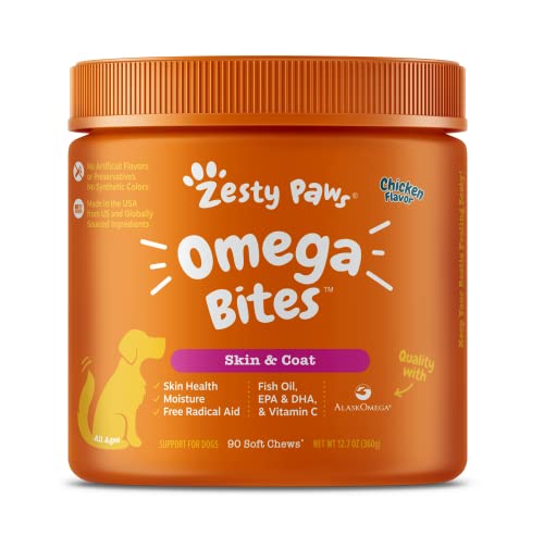 Zesty Paws Omega 3 Alaskan Fish Oil Chew Treats for Dogs - with AlaskOmega for EPA & DHA Fatty Acids...