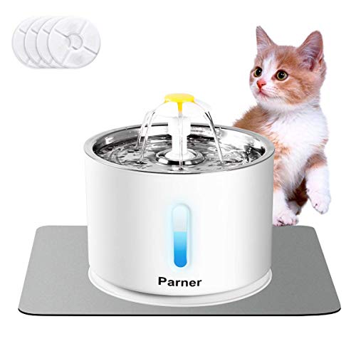 Cat Water Fountain Stainless Steel, LED Indicator 81oz/2.4L Automatic Pet Water Fountain with 4...