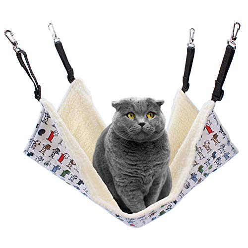 Large Hanging Cat Hammock Bed for Cage or Chair | Pet Hammock with Adjustable Strap | Reversible 2...