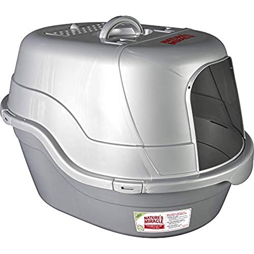 Nature's Miracle P-96952 Hooded Flip Top Litter Box, Oval, With Odor Control, Silver/Grey