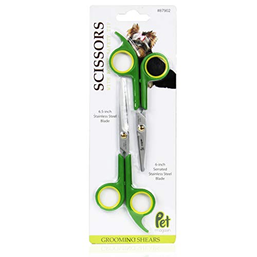 PET MAGASIN Japanese Stainless Steel Grooming Scissors (2) for Facial Hair and Larger for Body...
