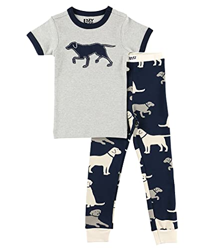 Lazy One Short-Sleeve Pajamas Sets for Girls and Boys, Kids' Soft Animal PJs, Dog, Puppy (Lab, 8)