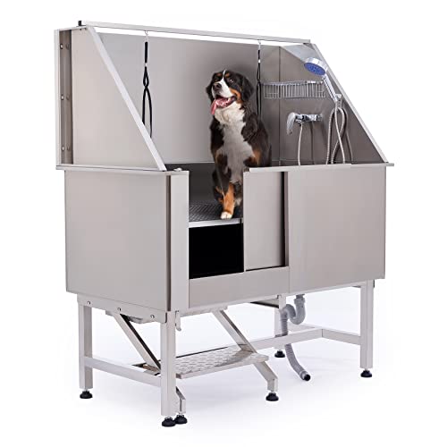 SNUGENS 50' Dog Washing Grooming Station for Home, Professional Stainless Steel Pet Dog Bathtub for...